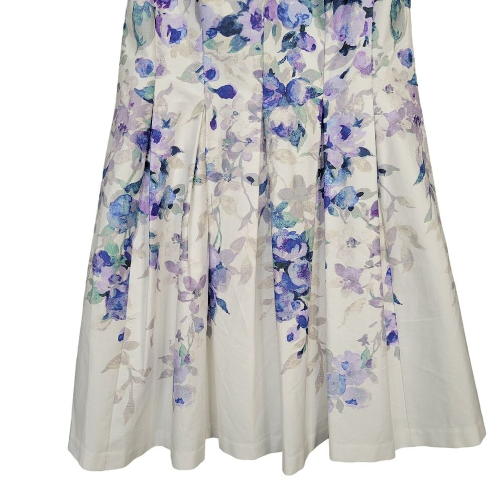 LRL Ralph Lauren Size 10 Dress Floral Fit Flare Pleated Full Skirt Purple Blue - Picture 5 of 11